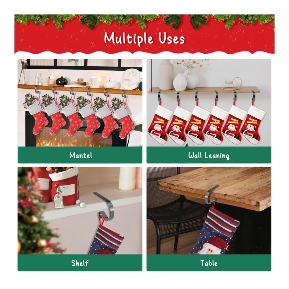 Weihnachtsstrumpfhalter-Set für festliche Kamindekoration | 6 Halter Schwarz | Weihnachtssockenhaken für stilvolle Weihnachtsatmosphäre | Praktische Haken für Weihnachtsstrümpfe und mehr