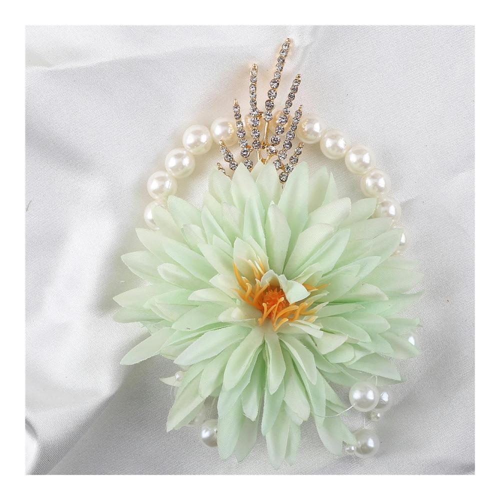 Elegantes Perlen-Gänseblümchen-Blumenarmband für Braut und Brautjungfer - Hellgrün - Handgelenk Corsage mit Perlenkette - Hochzeit Brautaccessoires