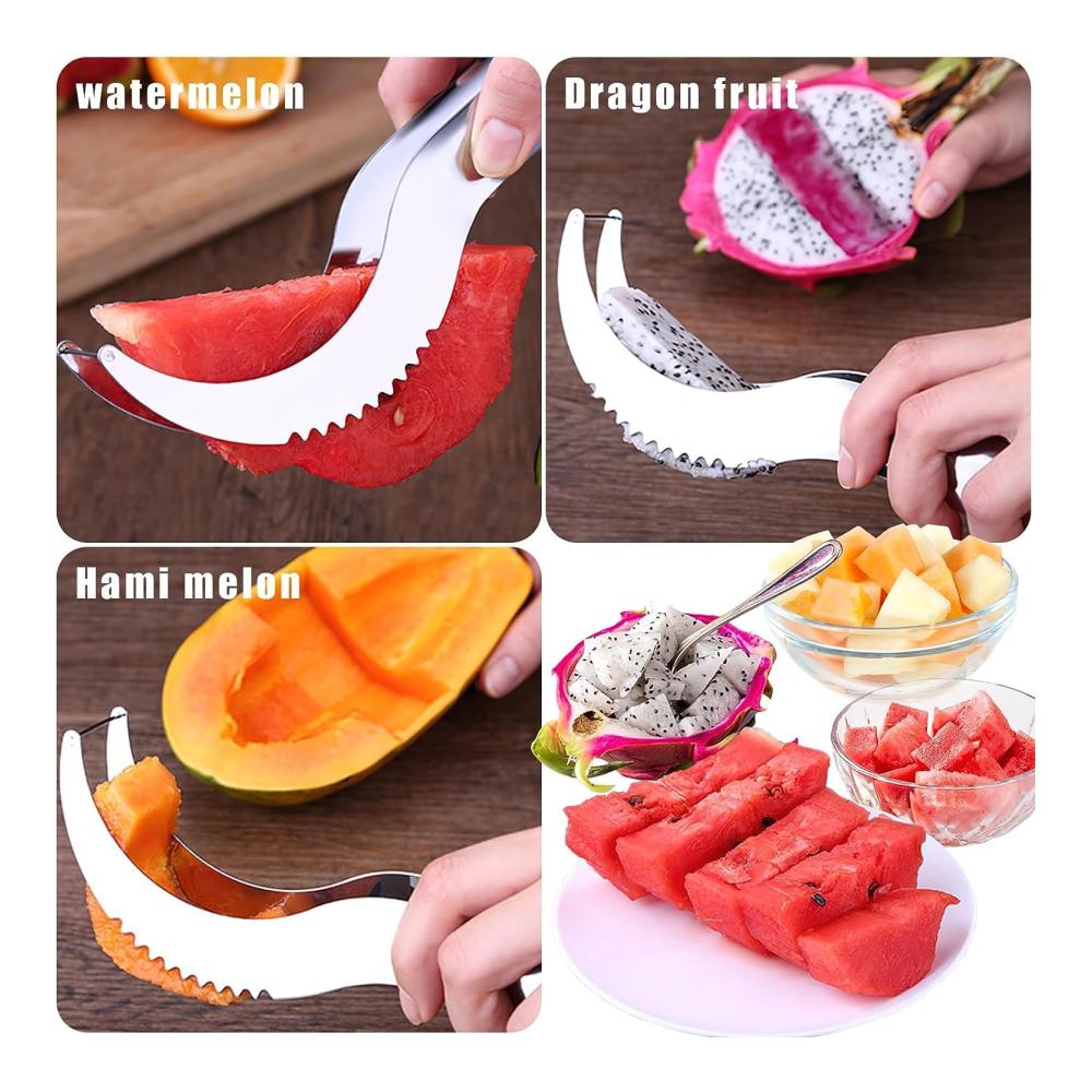 Hochwertiger Obstschneider aus Edelstahl | Melonenschneider mit hakenförmiger Klinge | Perfekt für Wassermelone Melone Drachenfrucht & Papaya (Schwarz) | Leichtes Schneiden und Servieren