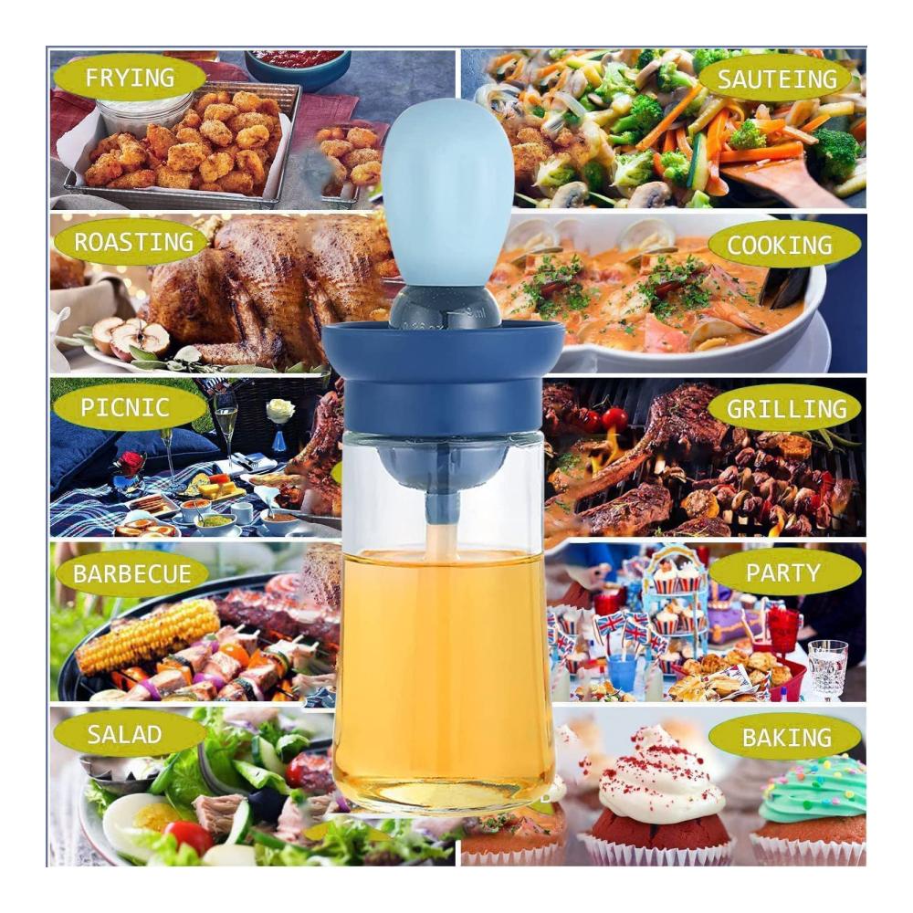 Hochwertiger Backpinsel und Ölflasche Set – 6 oz Auslaufsicherer Glas-Ölspender mit Silikonpinsel – Ideal für Küche Grillen und Backen – Spülmaschinenfestes Oliveöl-Flaschenset