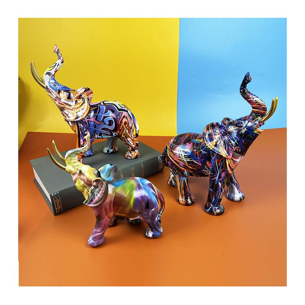 Buntes Elefanten-Skulptur-Dekor Kreative Graffiti-Tier-Desktop-Ornament Aus Harz Für Zuhause & Büro. Tischdekoration für Wohnzimmer Bücherregal & Veranda. Büro-Arrangement (Farbe B Größe S