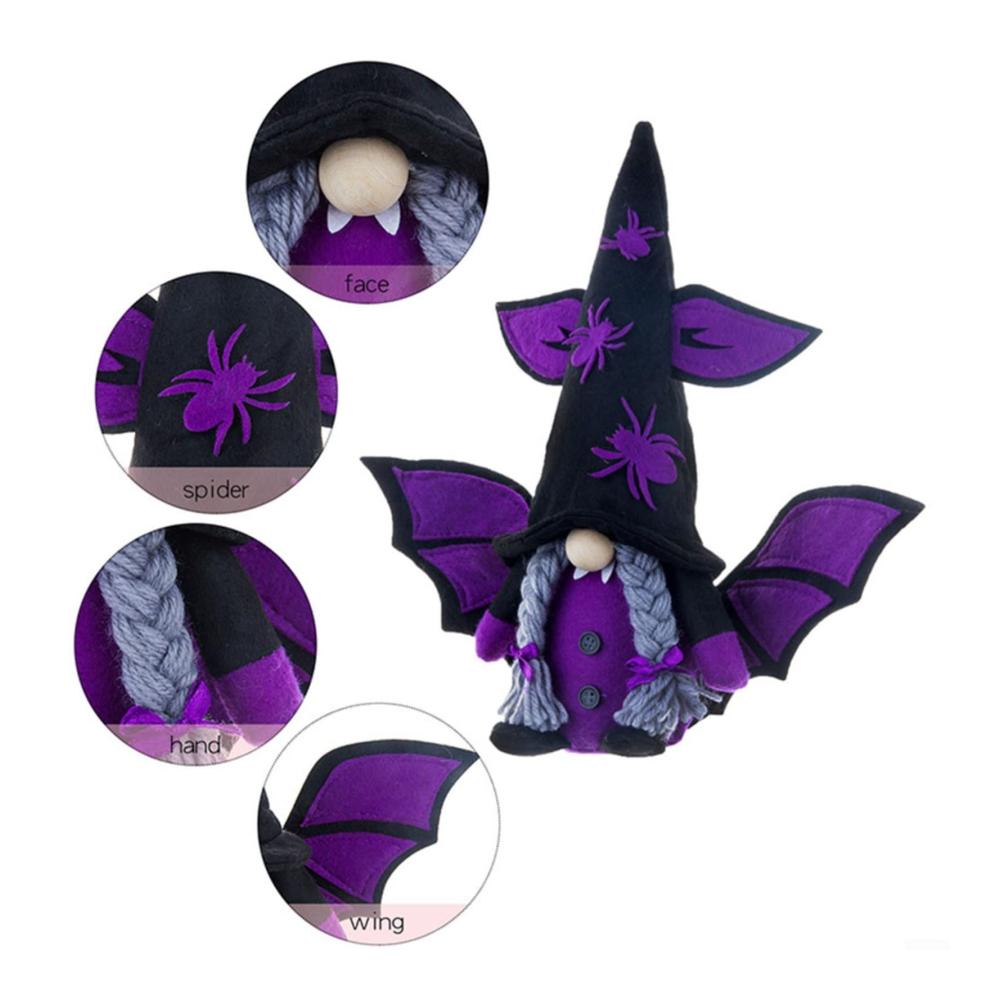 Entzückende handgefertigte Plüsch-Gesichtslose Puppen 2er-Set mit Fledermaus-Vampir alter Mann und Zwergmotiven - Perfekte Puppenornamente für einzigartige Dekorationen - 32 x 8 x 30 cm