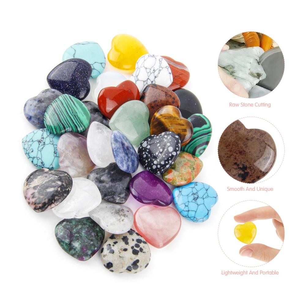 30 Stk. Herzform Granulate Set - Bunte Deko Kristalle & Edelsteine - Rosenquarz Amethyst & mehr - Perfekt für Dekoration & Kunsthandwerk - Liebevolle Heilung