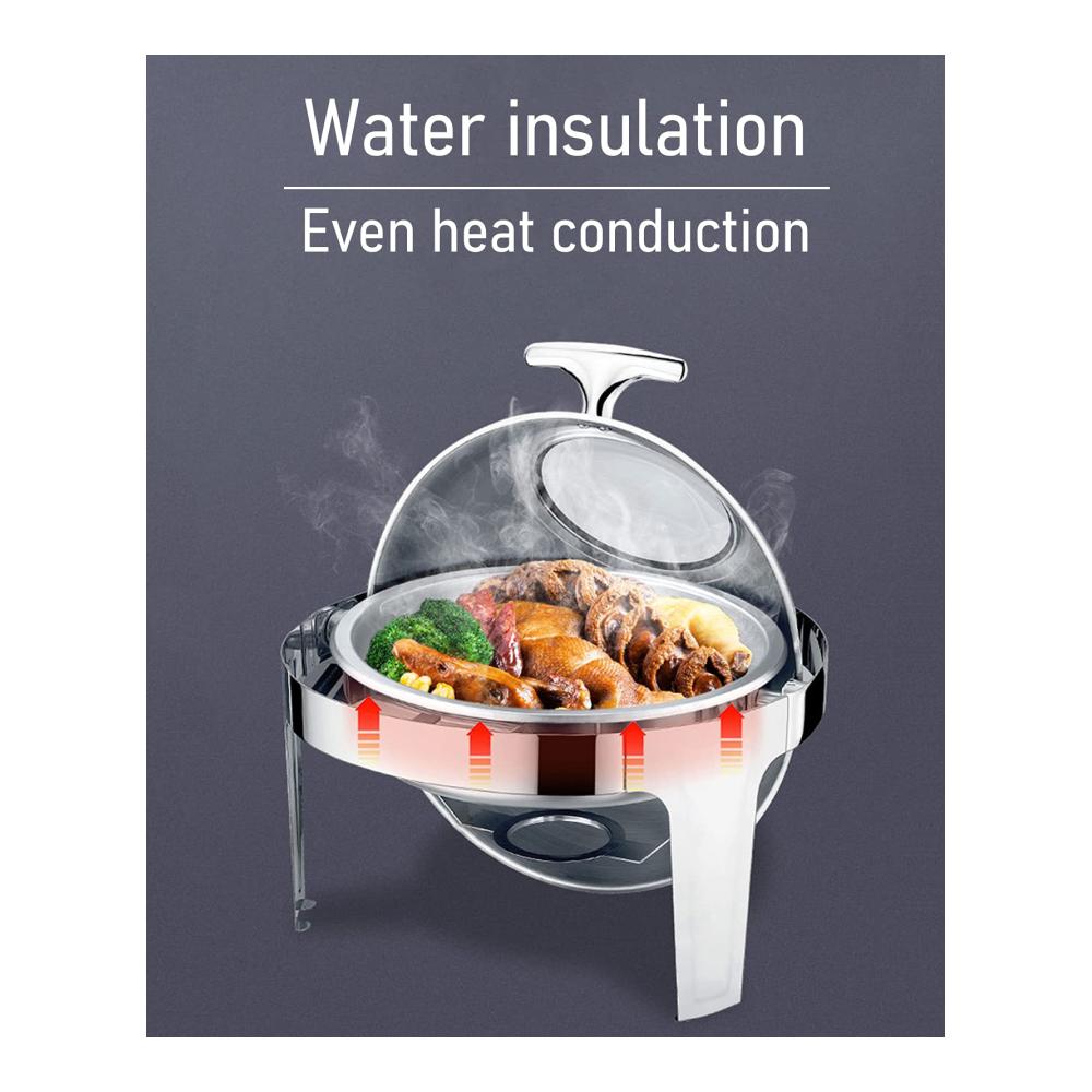 Entdecken Sie die Eleganz Stövchen & Speisewärmer - Innovatives Chafing Dish Warmhaltegerät mit 6L Fassungsvermögen Edelstahl-Rundbehälter und Rolldeckel. Perfekt für stilvolles Servieren und warmhalten