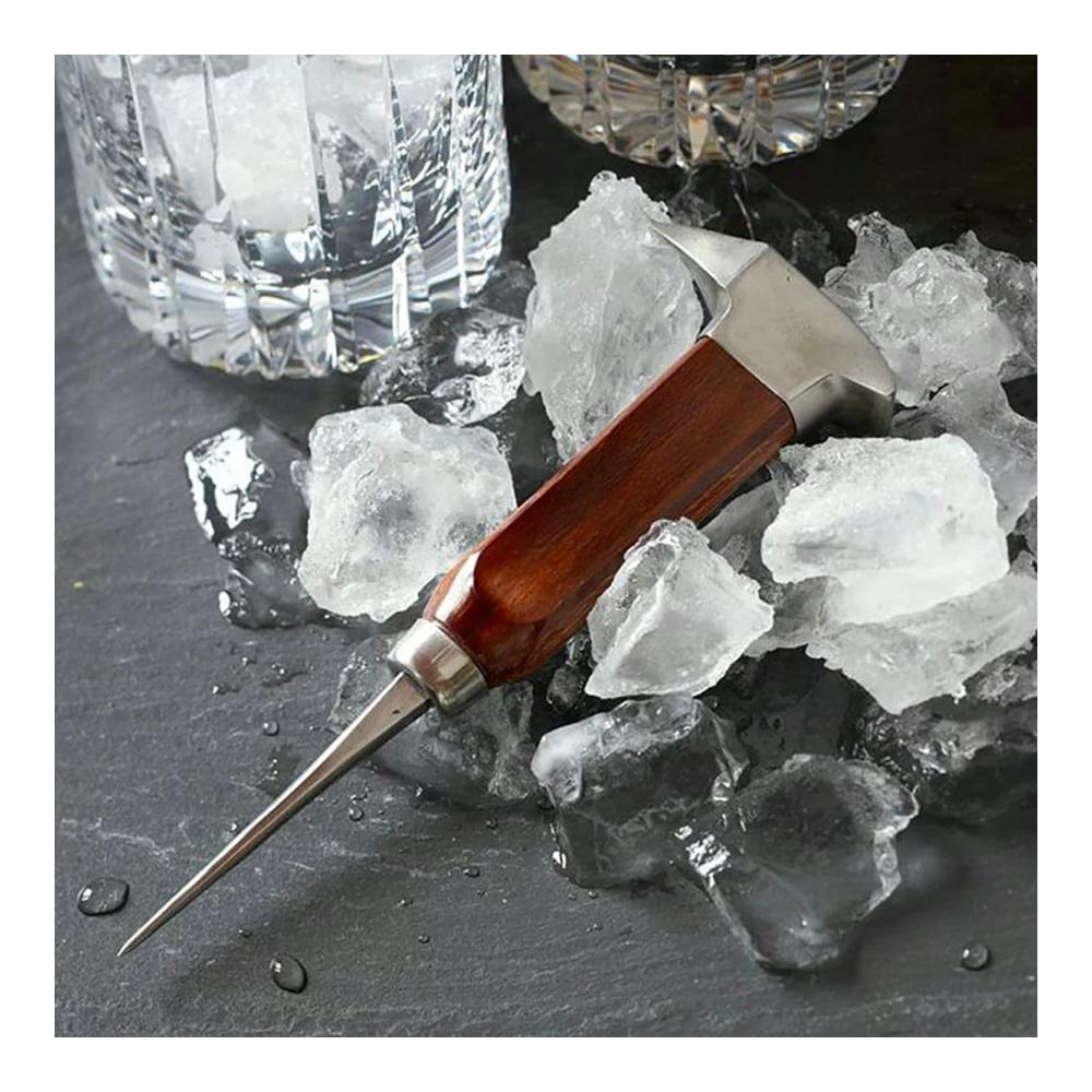 Edelstahl Eiscrusher & Barzubehör Set - Hochleistungs Eispickel mit Sicherheitsgriff 17cm Länge Ergonomischer Holzgriff für müheloses Eisschneiden. Perfekte Ergänzung für jede Bar - Schnell scharf rostfrei