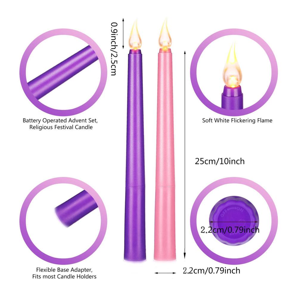 4er Set Spitzkerzen für Valentinstag & Advent - 3 Lila & 1 Rosa 25x25 cm 6h Brenndauer Unparfümiert Natürliches Pflanzenwachs Elegante Stabkerzen