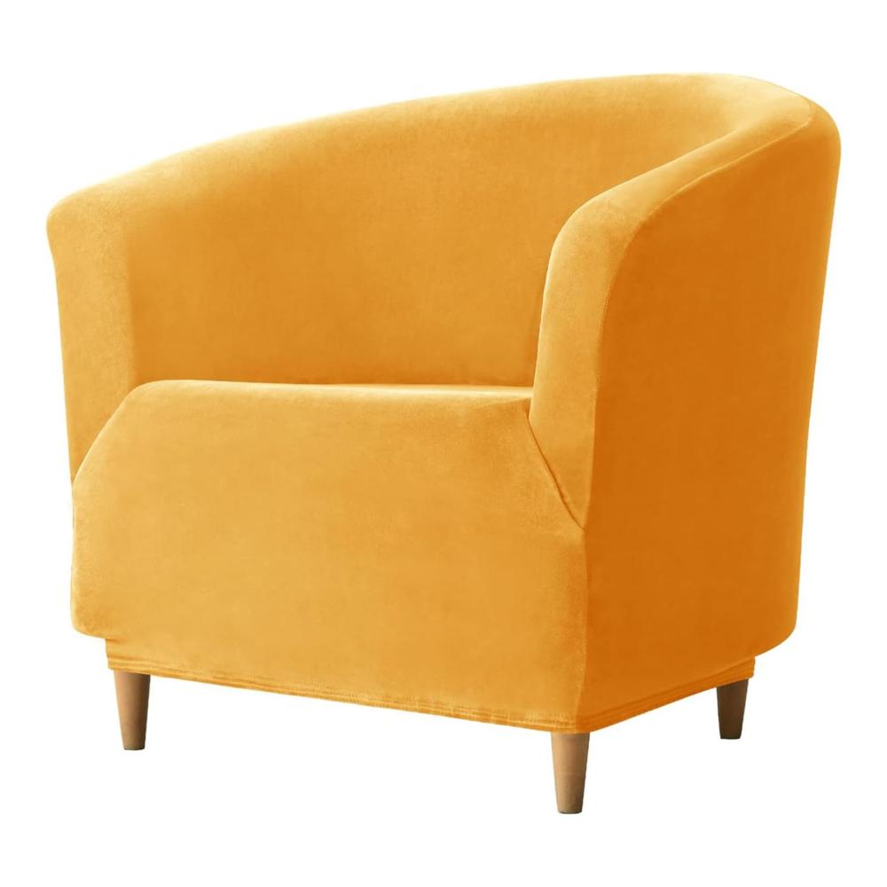 Premium Samt Sesselüberwurf für Clubstühle - Elastische Husse für Clubsessel - Waschbarer Schonbezug für Möbel - Dekorativer Sitzschutz für Wohnzimmer und Barhocker - Goldfarbenes Design