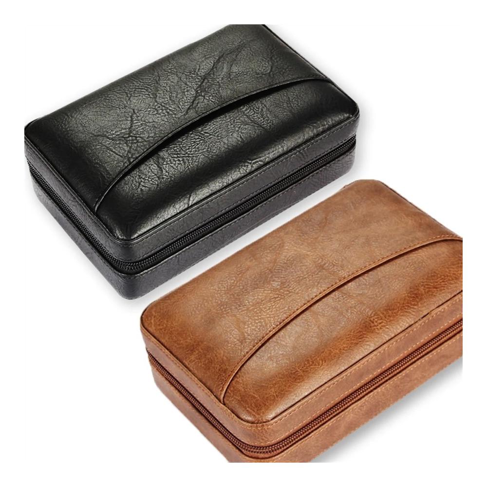 Kompakter Zigarren-Humidor aus Leder und Zedernholz - Tragbares Zigarren-Reiseetui mit 4 Röhrenhaltern - Elegante Aufbewahrungsbox für Aficionados - Perfektes Zigarrenzubehör für Zuhause Geschäft