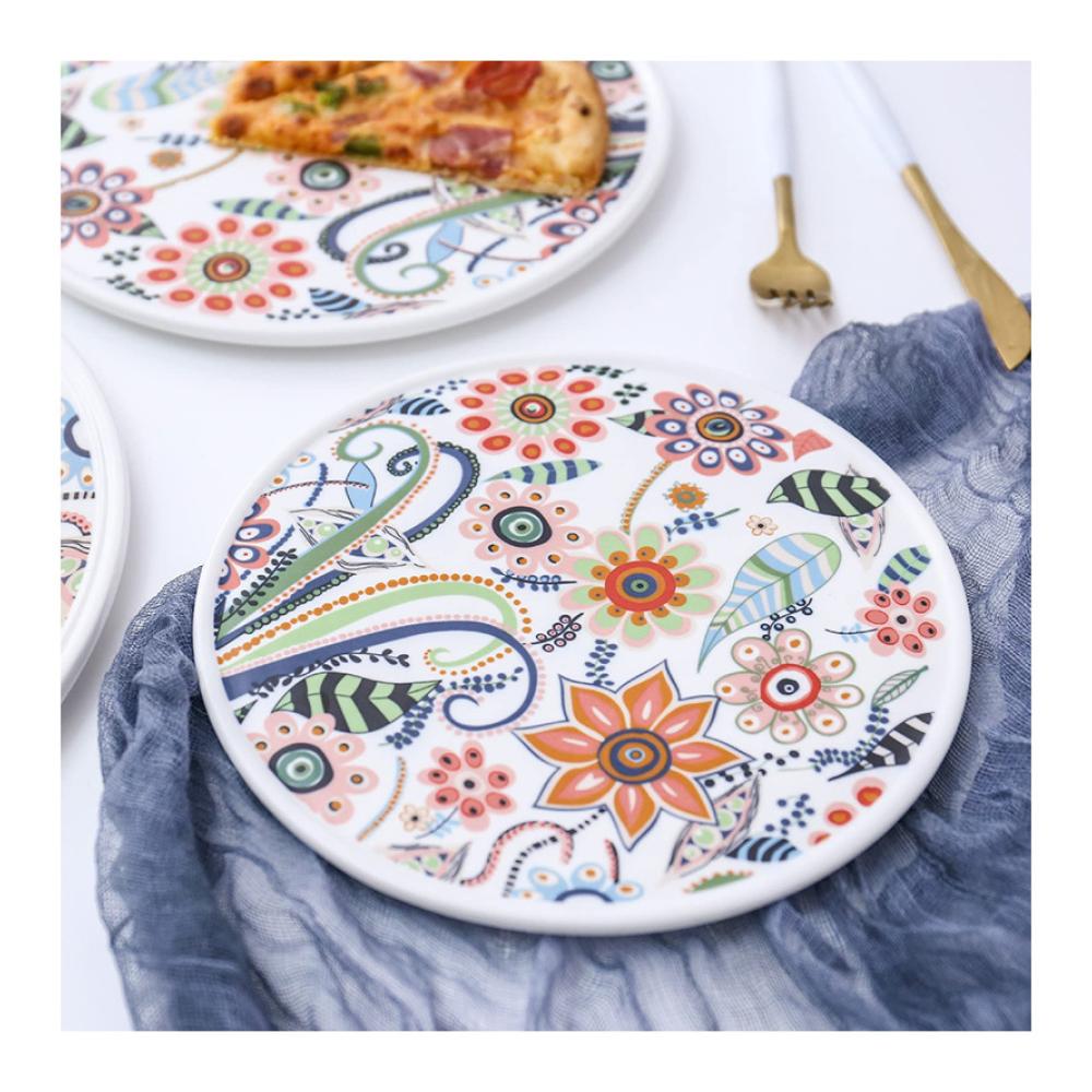 Bunte Salatteller aus Porzellan – Spülmaschinengeeignete Speise-Teller Set mit Flache Kuchenteller Dessertteller & Frühstücksteller 30 cm - Geschirr für Matt Teller Keram