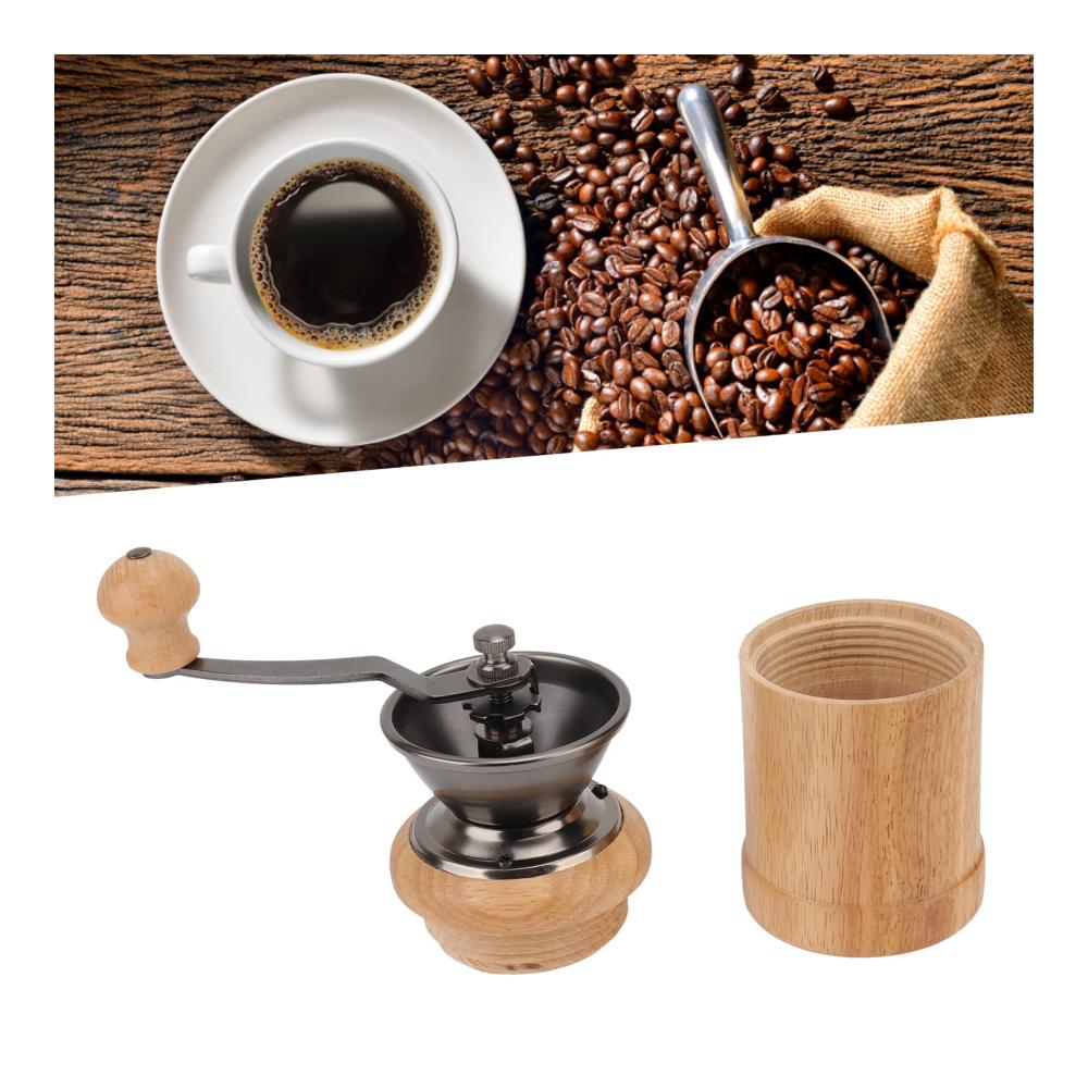 Manuelle Kaffeemühle aus Edelstahl und Holz | Handgemachte Retro-Kaffeemühle für frischen Kaffee | Handkaffeemühle für aromatische Genüsse | Helle Farbe