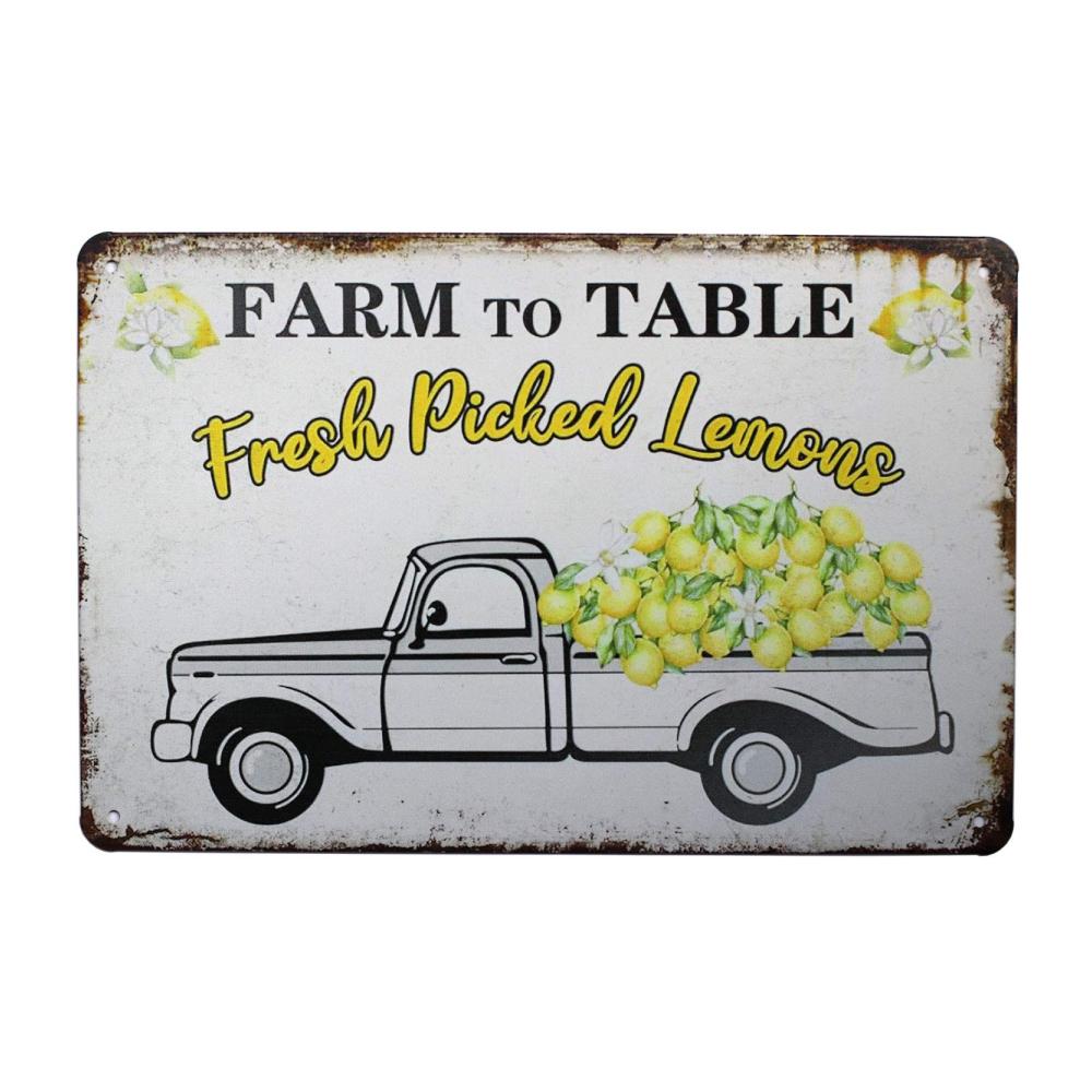 Entdecken Sie charmante Wand- & Türschilder Metall-Blechschild Farm To Table Fresh Picked Lemons für Vintage-L