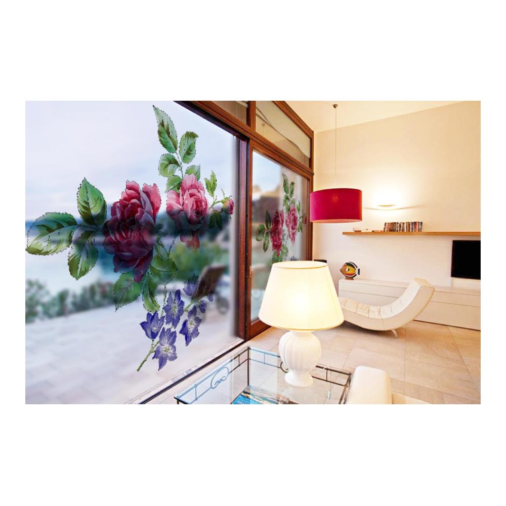 Moderne Fensterfolie in Lila und Rosa mit Pfingstrosenmuster | Blickschutz und stilvolle Dekoration | Selbsthaftend und leicht anzubringen | Sichtschutzfolie für Fenster in Home Office und mehr | 4P/58x60cm