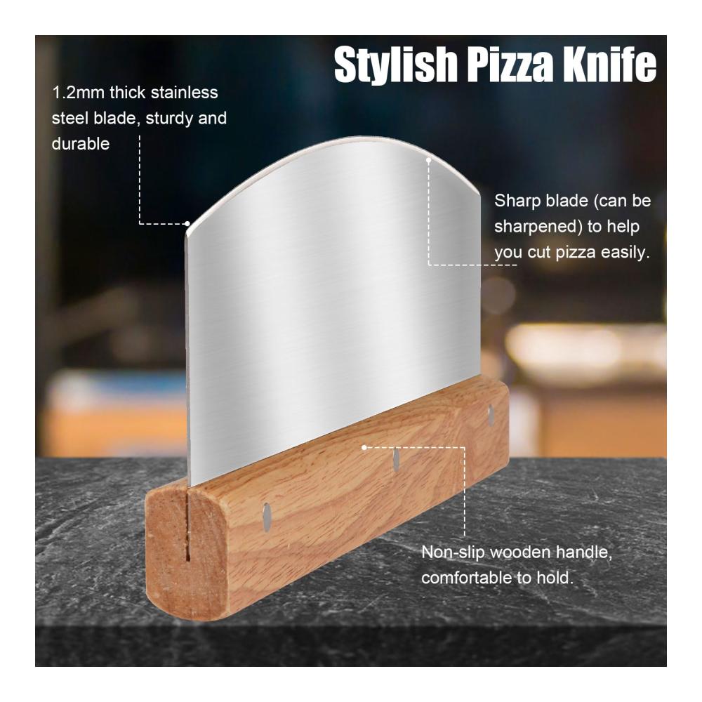 Profi Pizzaschneider Set mit Holzgriff | 32 cm Pizzamesser & Teigschaber | Edelstahl Zubehör für perfekte Pizzaschnitte | Inklusive scharfem Wiegemesser für müheloses Schneiden von Teig und Crêpes