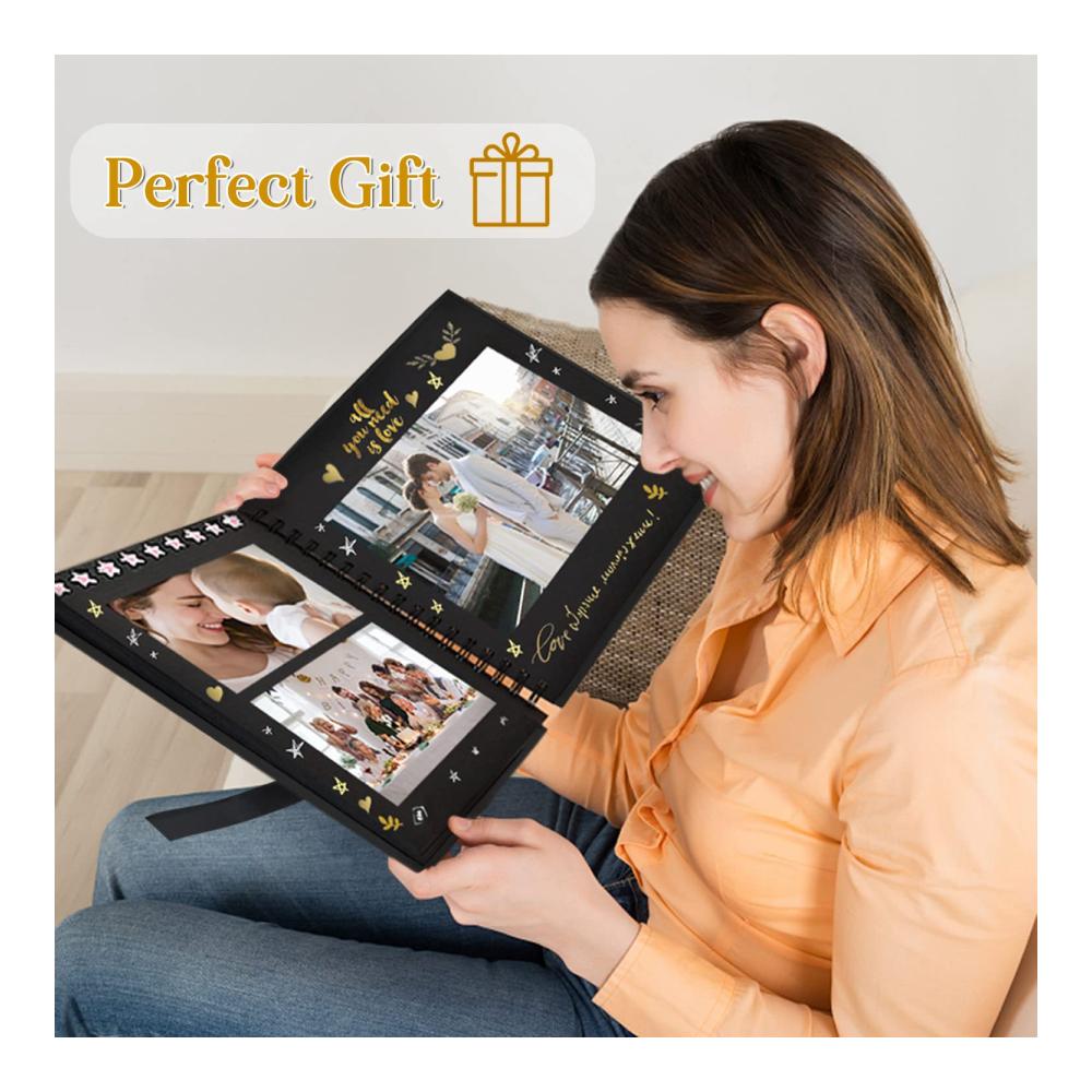 Personalisiertes Fotoalbum zum Selbstgestalten | Großes DIY Scrapbook 31x31cm | Spiralbindung | 60 Seiten | Perfektes Geschenk für Babys Hochzeiten & mehr | Schwarz
