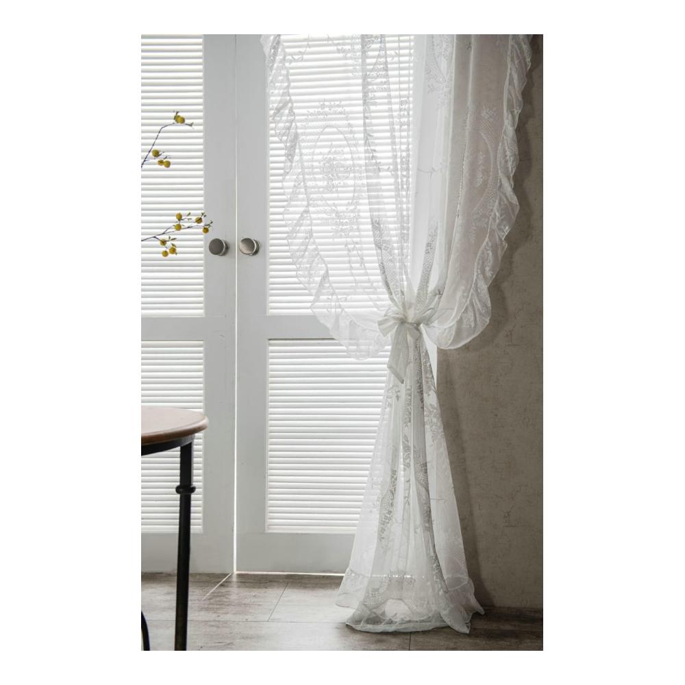2er Set Weiße Schiebevorhänge | Semi-Sheer Polyester Gardinen mit Haken | Elegant Spitze Voile | 90x150cm | Ideal für Wohnzimmer | Kräuselband