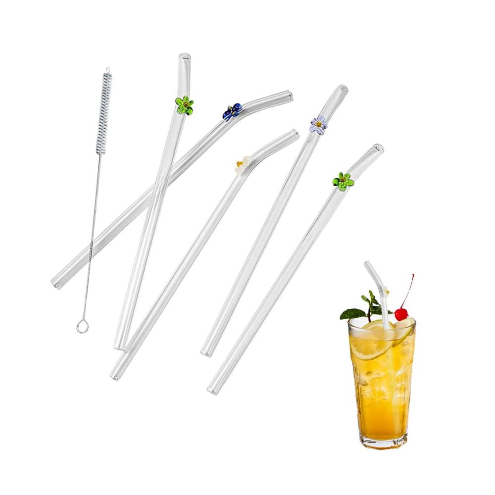 Genießen Sie Nachhaltigkeit! 5 bunte Glasstrohhalme mit Reinigungsbürsten - Umweltfreundliche Alternative für Smoothies Milchshakes & Saft