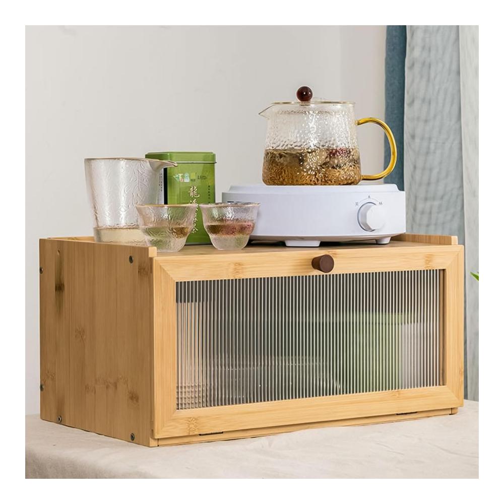 Holen Sie sich die Frische Brotkasten Holz mit Klappdeckel | Brotbox 40x24x20CM | Brotaufbewahrung in stilvollem Bambus | Atmungsaktiv & Nachhaltig | Inkl. Brotbehälter