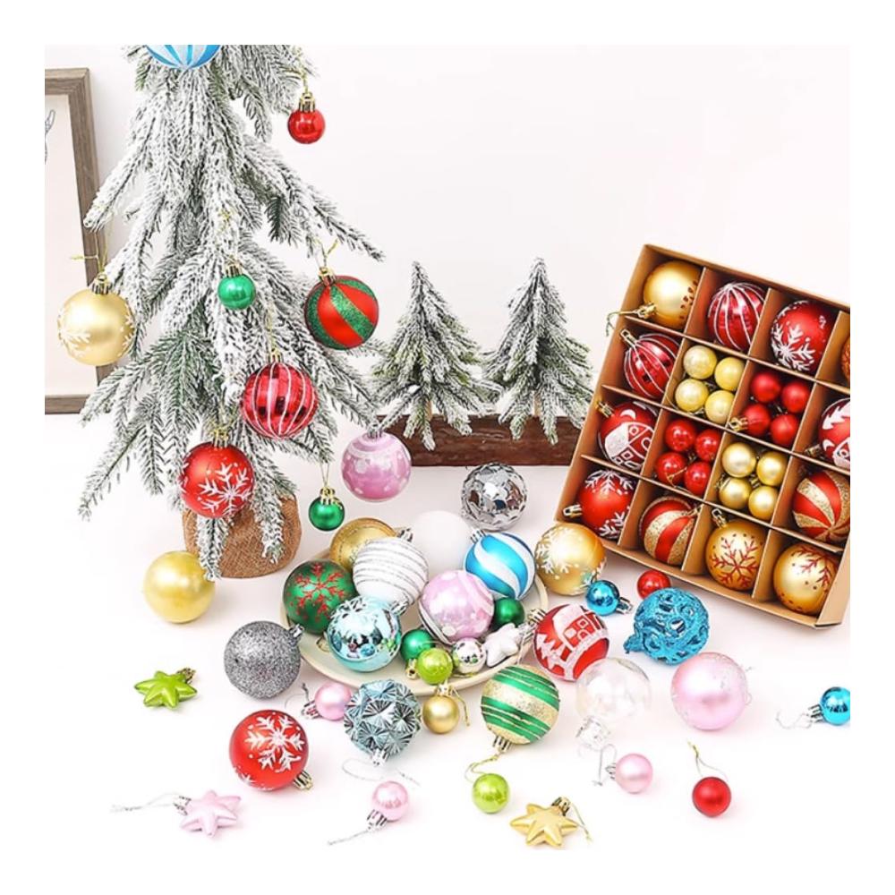 Bruchsichere Weihnachtskugeln - 42er Set Christbaumkugeln 3/6cm mit Kiefernzapfen Ornamenten für festlichen Weihnachtsbaum - Bedruckte Deko-Kugeln in Rot/Grün/Weiß