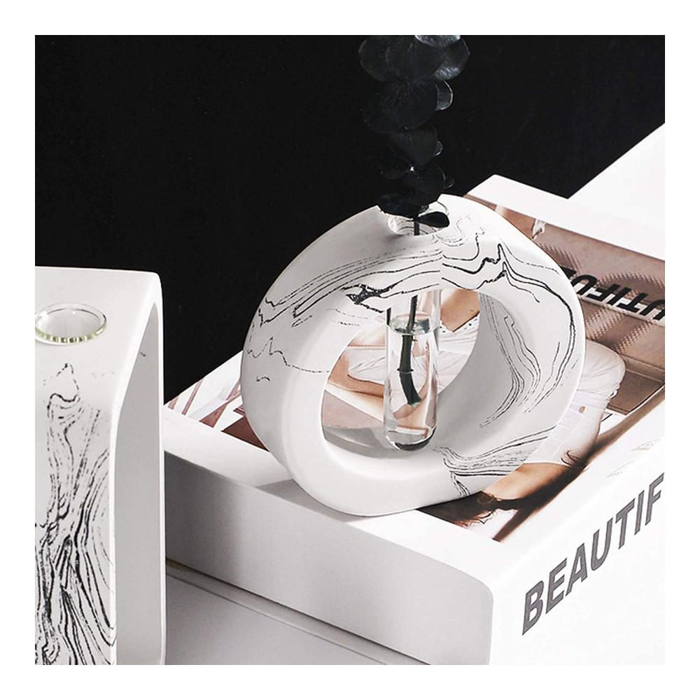 Dekorative Runde Marmorierte Vase für Zuhause | Elegante Glasvase für Blumenarrangements | Modernes Zementdesign | Ideal für Hydroponik und als Ornament | Einzelv
