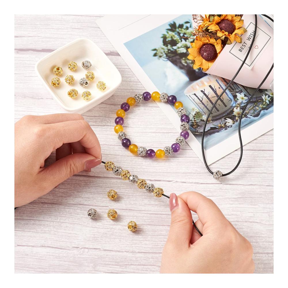 30 Stück Kristall-Strass-Rondellen-Abstandhalterperlen 8 mm - Glänzende Strass-Pavé-Fassung für exquisites Schmuckdesign - Gold & Platin - Ideal für DIY Schmuckherstellung - Loch 2 mm