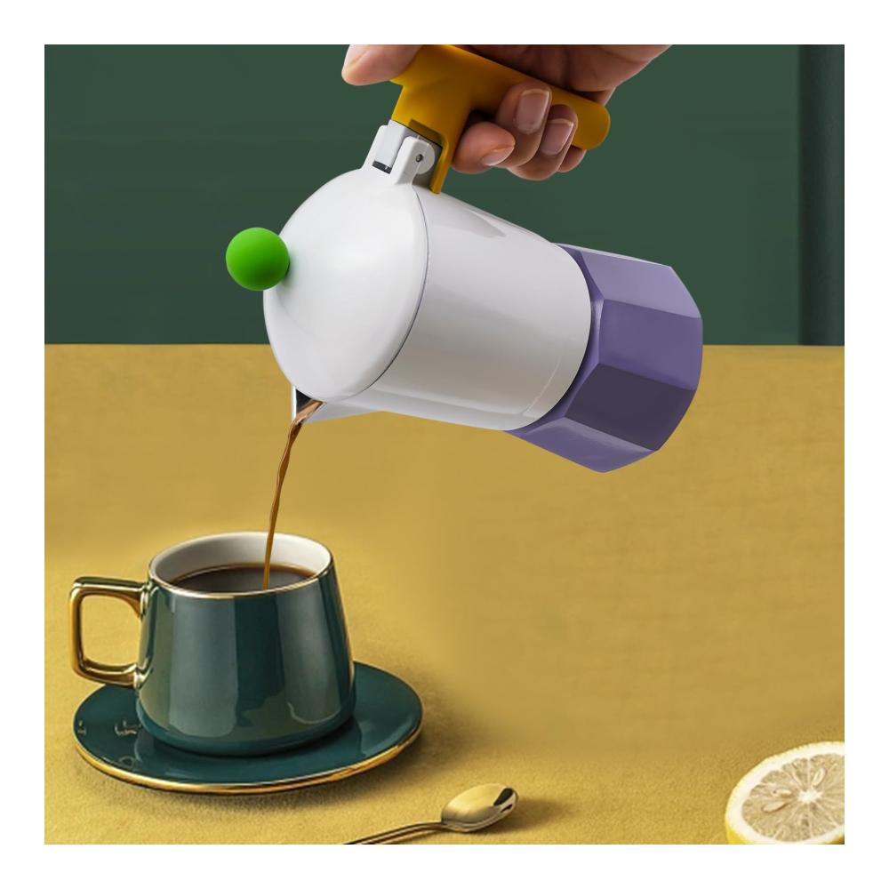 Erleben Sie vollmundigen Genuss! Espressokocher - Ikonische Moka-Kanne für den Herd Lila Aluminium 150ml - Kaffeekocher für aromatischen Kaffeegenuss