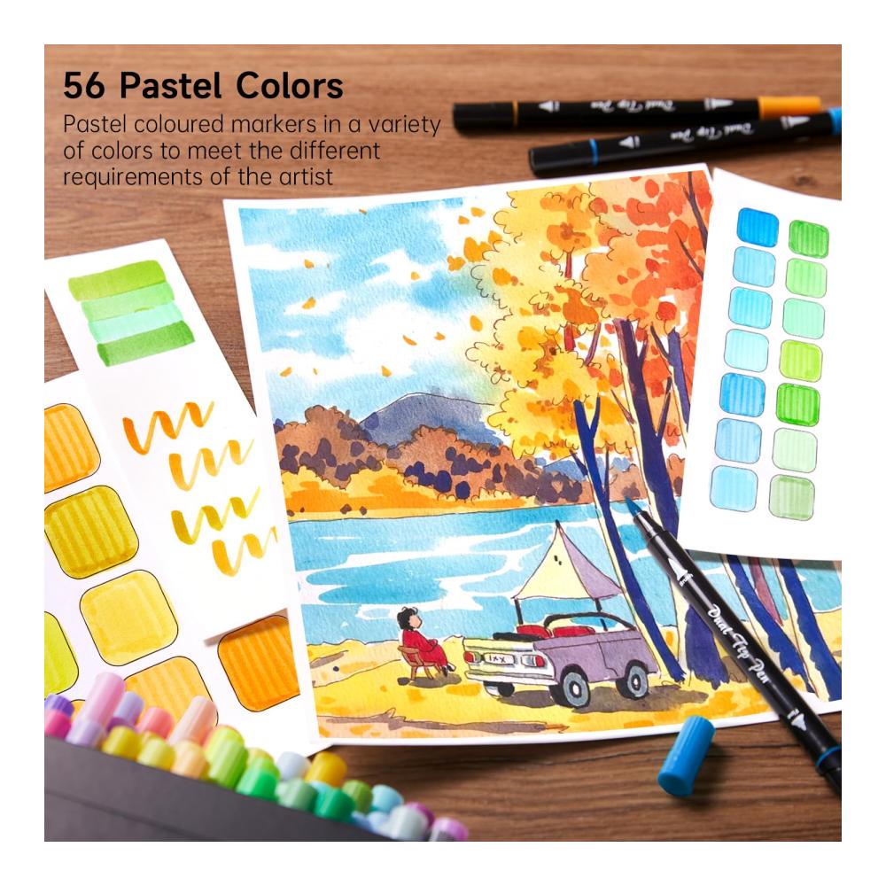 Entdecken Sie die Kreativität mit Shuttle Art 56 Pastellfarben Dual Brush Pen Art Marker - Feine und Pinselspitze für Kinder und Erwachsene - Ideal für Künstler Malbücher Kalligraph