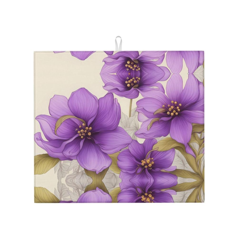 Lila Blumen Bild Küche Arbeitsplatte Matte Saugfähig wasserabsorbierend hängend 457 x 406 cm - Ideale Matten zum Geschirrtrocknen