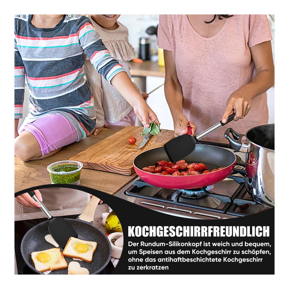 Hochwertiges Küchenhelfer Set 3-teiliges Silikon Pfannenwender Set mit Edelstahlgriff - Hitzebeständig Antihaft & Spülmaschinenfest - Perfekt zum Kochen und Backen