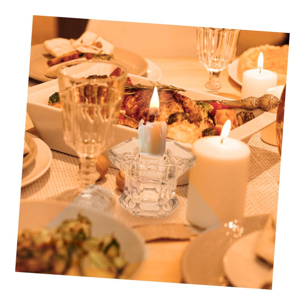 Eleganter Kerzenständer aus Glas-Set mit 4 Kerzen | Dekorative Tischdekoration für Hochzeiten und Schreibtische | Konischer Kerzenhalter-Regal für stilvolle Atmosphäre