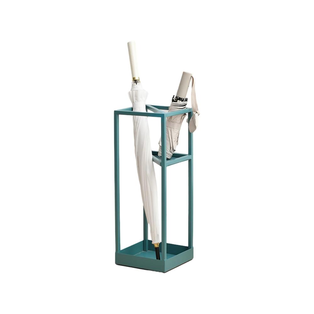 Grüner Schirmständer Quadratischer freistehender Metall-Schirmhalter mit Abtropfschale – Platzsparend für Eingangsbereich Zuhause & Büro (205 * 205 * 53