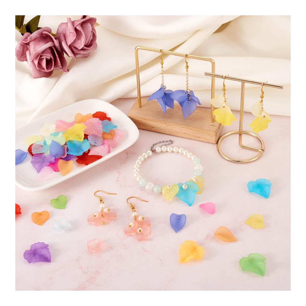 220 Stück Blumen-Perlenkappen Blumenblatt-Anhänger Matte Acryl Charms zum Basteln von Schmuck Armband Halskette Ohrring Herstellung - Exquisite Schmuckanhänger für kreative Kunstwerke mit floraler Note