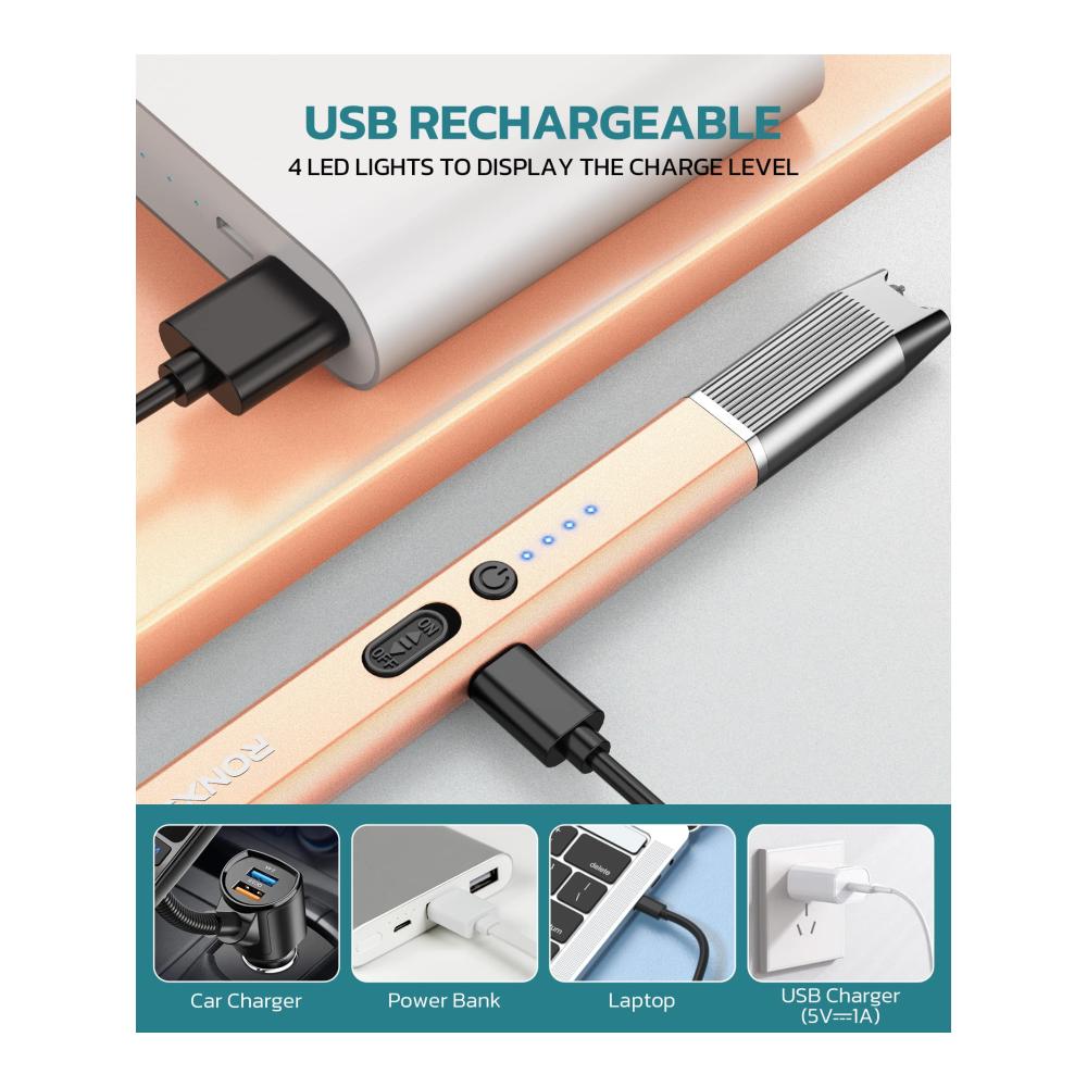 Elektrisches USB-Lichtbogenfeuerzeug Wiederaufladbares Stabfeuerzeug mit Batterieanzeige - Winddichtes Plasma-Kerzenanzünder für Kerzen Grill Herd & Kamin - Inklusive hängendem Haken