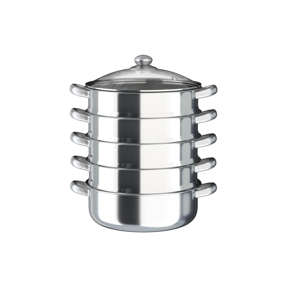 Premium Dampfgarer-Set 5-stöckiger Edelstahl Dampfgarer (30cm) mit Glasdeckel für Topf. Gesundes Kochen leicht gemacht! Perfekt für Gemüse Fisch und mehr. Edelstahldampfer für köstliche Mahlzeiten