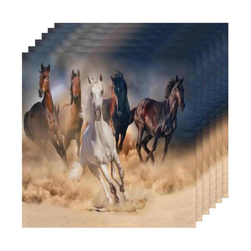 Entdecken Sie Eleganz Stoffservietten mit stylischen galoppierenden Pferden | Waschbar wiederverwendbar | Hochwertiges Polyester | Gesäumte Kanten für Zuhause Hochzeit Party Urlaub | 508 x 508 cm | Dekorative Tischservietten für anspruchsvolle Dekoration