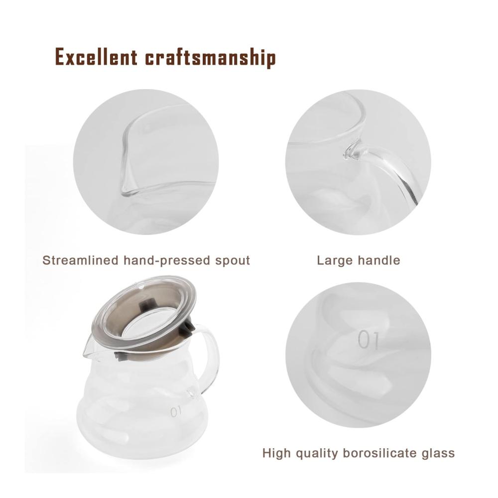 Handgebrühter Kaffee-Genuss Glas Kaffeekanne 360ml von KINHARD | Hitzebeständig | Teekanne für aromatischen Kaffee & Tee | Wasserkocher inklusive | Perfekt für Zuhause und Büro