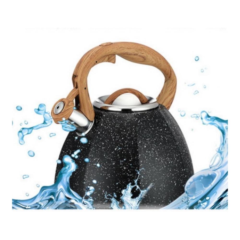 Edelstahl Teekessel mit Hitzebeständigem Griff - Großer Pfeifkessel für Herd - Wasserkessel mit Flötenkessel-Funktion - 3.7L Kapaz
