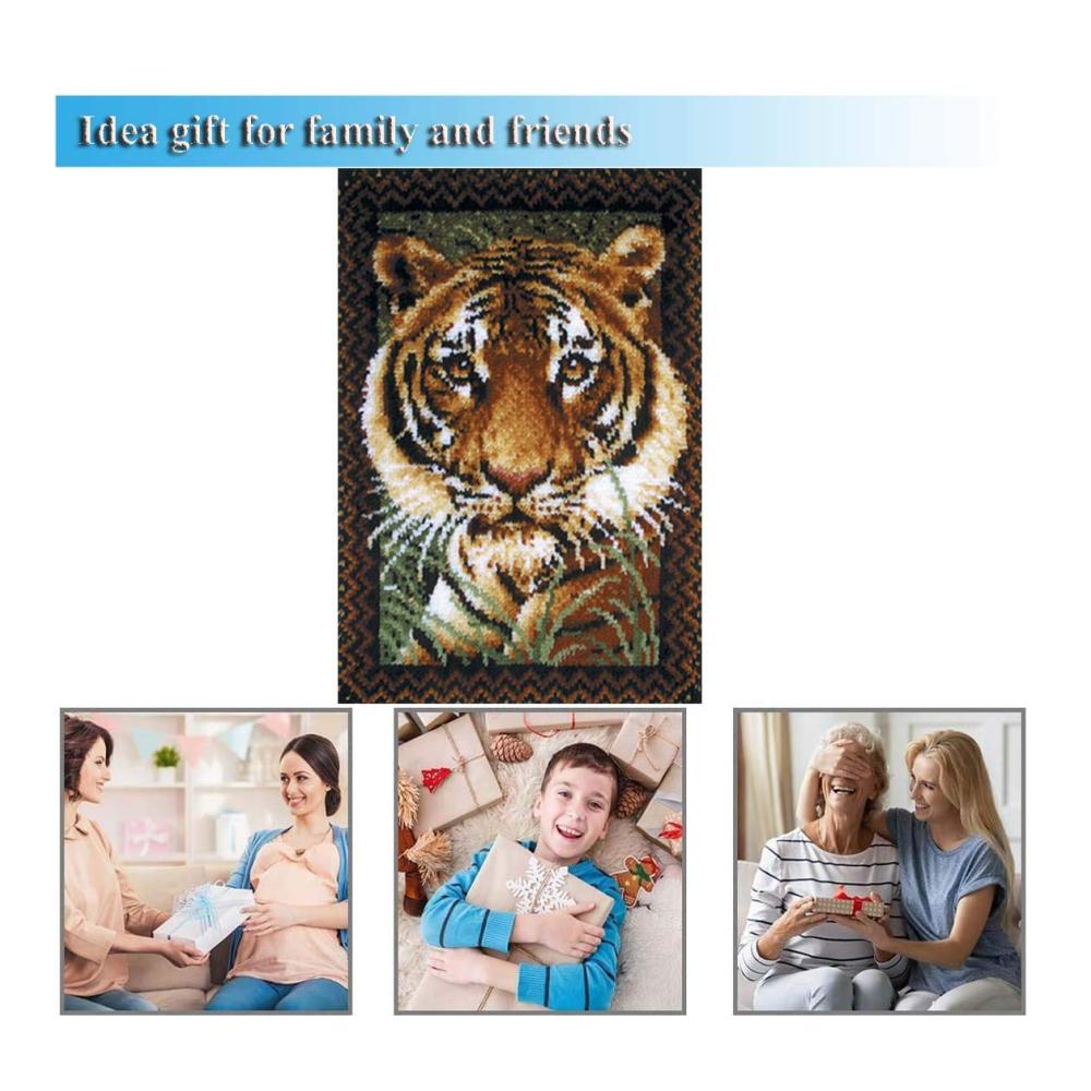 DIY Knüpf-Sets Latch Hook Kit mit Tiger-Motiv für Erwachsene und Kinder - Komplettes Handarbeit-Set zum Selber Knüpfen von Teppichen und Kissen 85x63cm