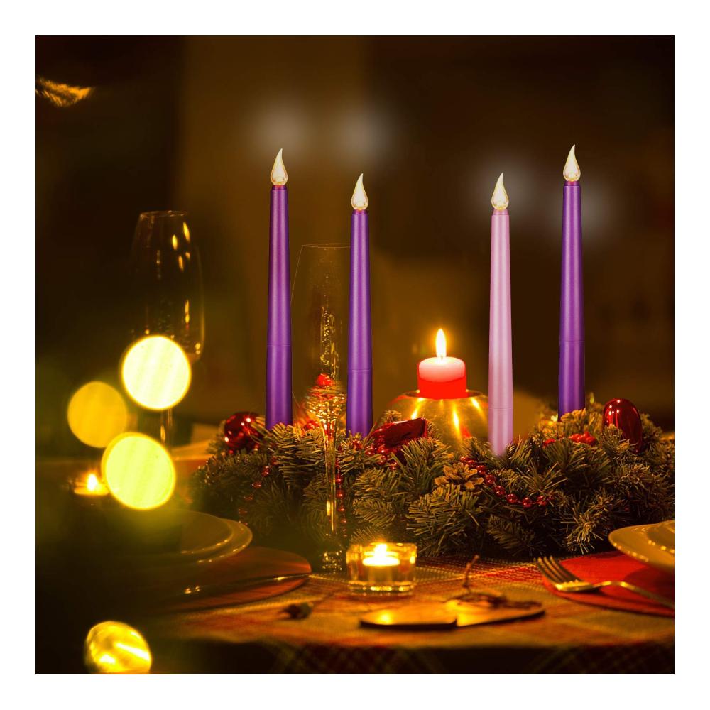 4er Set Spitzkerzen für Valentinstag & Advent - 3 Lila & 1 Rosa 25x25 cm 6h Brenndauer Unparfümiert Natürliches Pflanzenwachs Elegante Stabkerzen