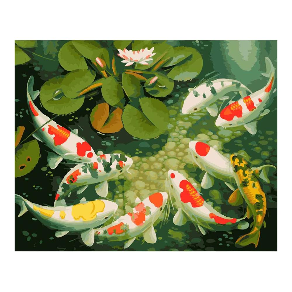 Kreative Entfaltung Meecaa Malen nach Zahlen Fisch & Lotus Kit für Erwachsene - DIY Malsets für entspannende Stunden - Ölgemälde 40.6x50.8cm