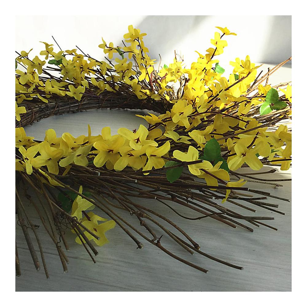 21 Zoll Frühlings-Haustür-Kranz Künstlicher Forsythien-Blumenkranz Blüten-Cluster & Seidenblätter auf Weinrebe - Ideal für Fenster Garten & Hochzeiten Bauernhaus-Stil Dekoration (1