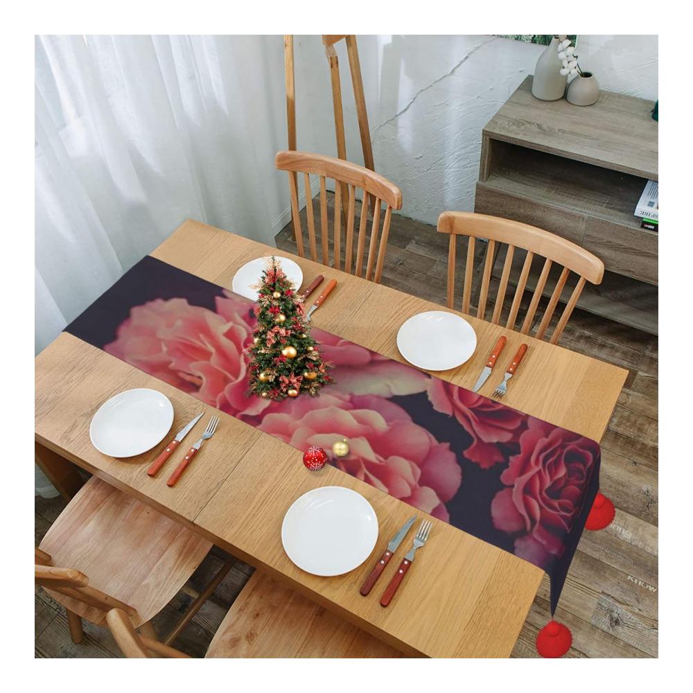 Edle Tischdecke mit Rosenmuster & Quasten | Perfekt für Weihnachten | Dekorative Küchentextilien für Esstische | Hochwertige Tischdecke 36x152cm
