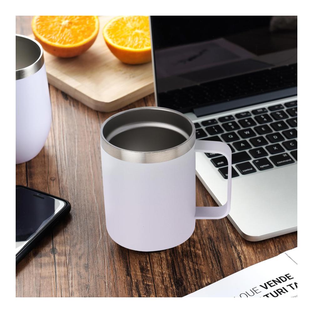 Entdecken Sie die Perfektion Premium 12oz Thermosflasche aus Edelstahl | Isolierte Kaffeetasse mit Griff | Doppelwandiges Vakuumdesign für langanhaltende Wärme | Robuster Reisebecher mit Schiebedeckel in strahlendem Weiß - Genießen Sie unterwegs