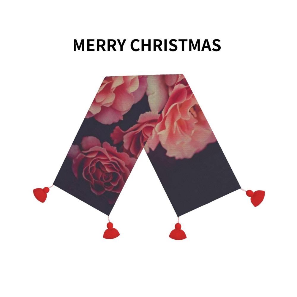 Edle Tischdecke mit Rosenmuster & Quasten | Perfekt für Weihnachten | Dekorative Küchentextilien für Esstische | Hochwertige Tischdecke 36x152cm