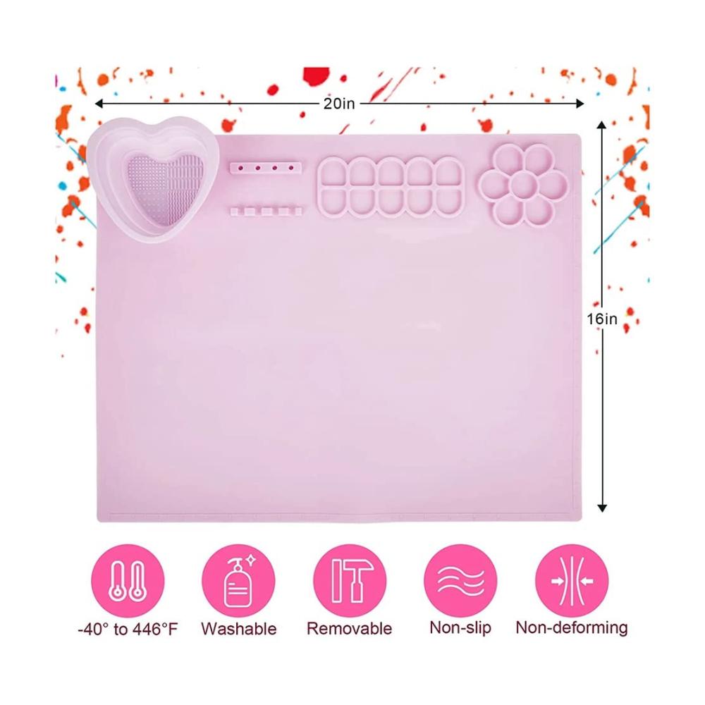 Malkästen Farbpalette mit dicker Silikon-Bastelmatte magnetischem Pop-Up-Wasserbecher & großem Arbeitsbereich für Erwachsene und Kinder