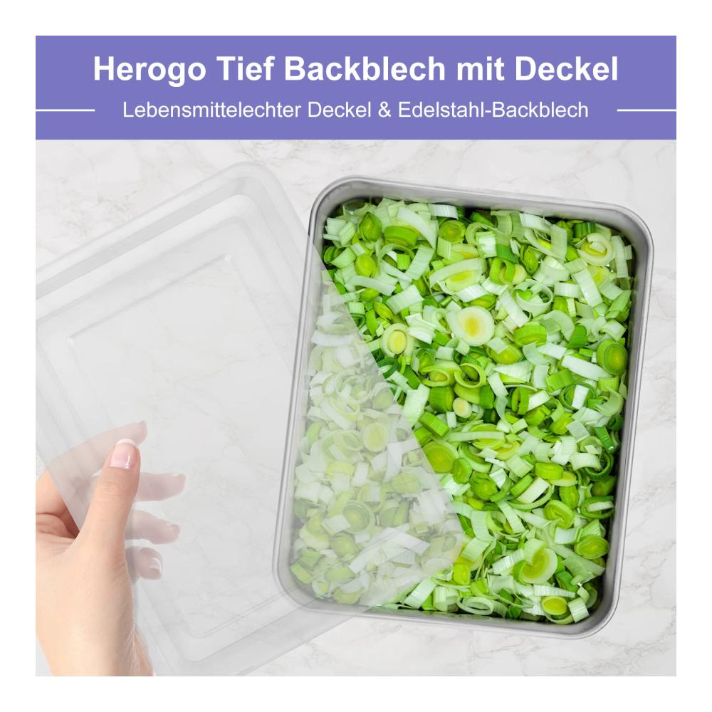 Edelstahl Backblech mit Deckel 31x24x5 cm – Robuste Fettpfanne für Brownies Lasagne & mehr – Spülmaschinenfestes Ofenblech für perfekte Ergebnisse – Backen und Kochen leicht gemacht