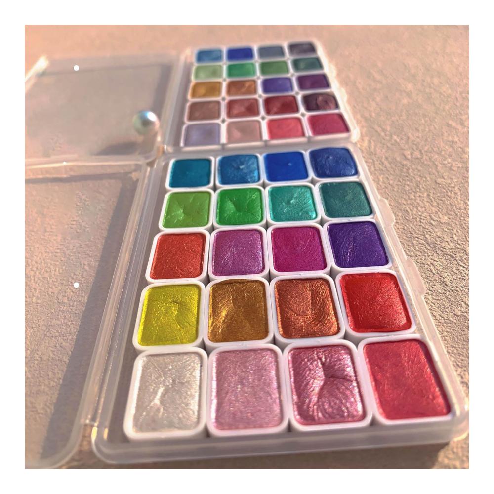 Hochwertiges Farben & Lacke Set 20 Aquarellfarben Metallic Gouache Malerei Farben Reiseperlen Wasserfarben - Künstlerbedarf mit Pinsel und Palette - Ideales Geschenk für Kreative und Maler