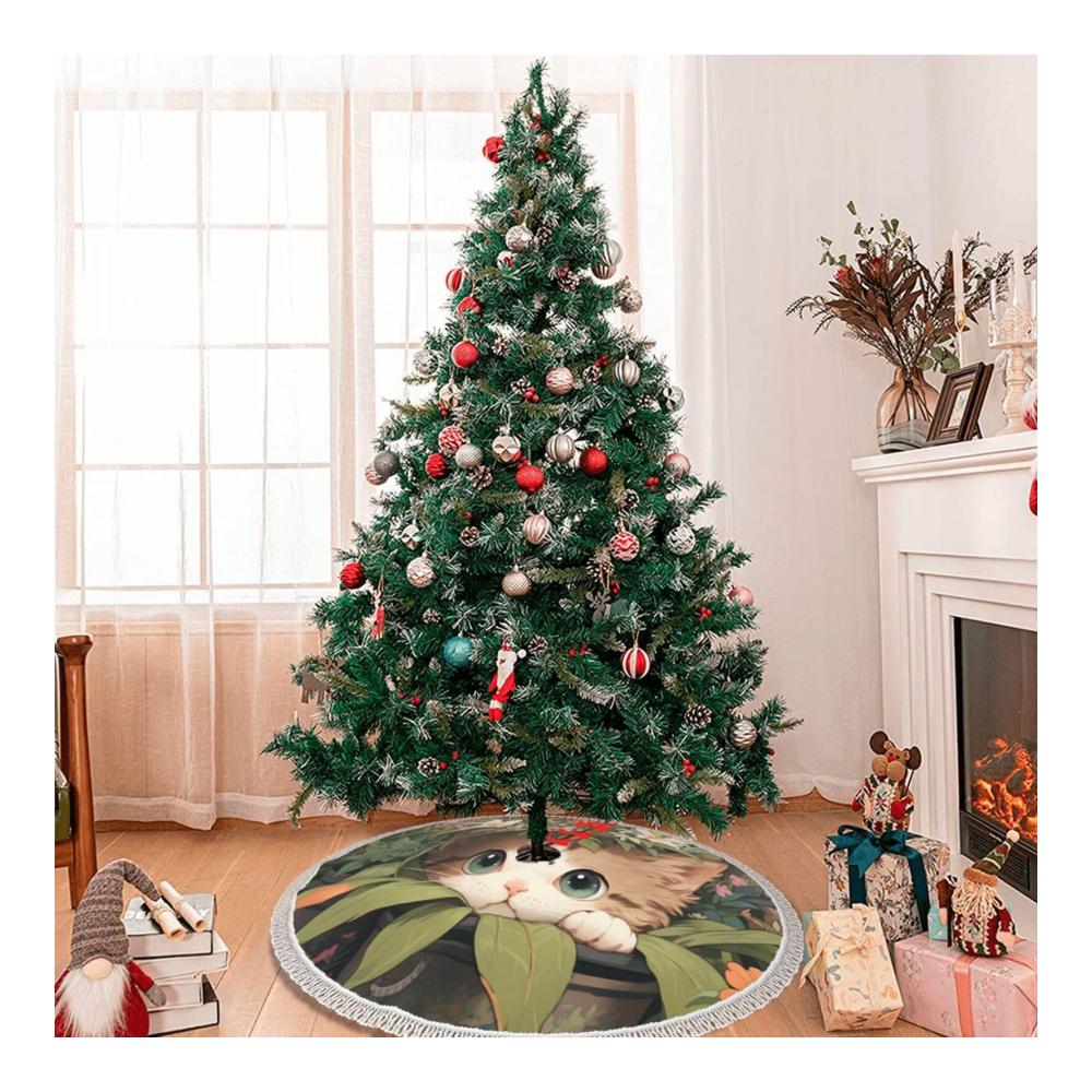 Erstaunlicher Weihnachtsbaumständer Bauernhaus Chic trifft auf festliche Eleganz! Niedlicher Kätzchen-Blumentopf-Design mit Quaste 1219 cm für perfekte Weihnachtsdekoration. Verleihen Sie Ihren festlichen Feiertagen den letzten Schliff mit dieser bezaubernden Weihnachtsbaummatte