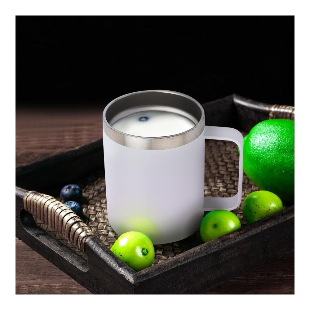 Entdecken Sie die Perfektion Premium 12oz Thermosflasche aus Edelstahl | Isolierte Kaffeetasse mit Griff | Doppelwandiges Vakuumdesign für langanhaltende Wärme | Robuster Reisebecher mit Schiebedeckel in strahlendem Weiß - Genießen Sie unterwegs