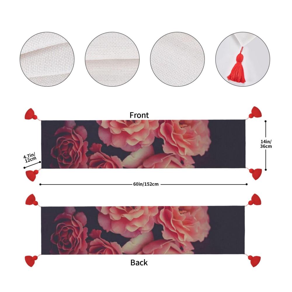 Edle Tischdecke mit Rosenmuster & Quasten | Perfekt für Weihnachten | Dekorative Küchentextilien für Esstische | Hochwertige Tischdecke 36x152cm