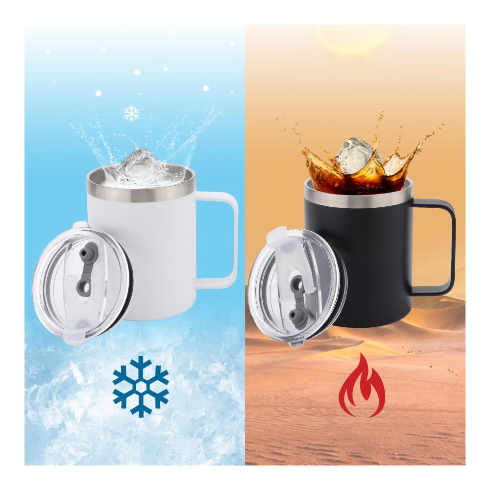 Entdecken Sie die Perfektion Premium 12oz Thermosflasche aus Edelstahl | Isolierte Kaffeetasse mit Griff | Doppelwandiges Vakuumdesign für langanhaltende Wärme | Robuster Reisebecher mit Schiebedeckel in strahlendem Weiß - Genießen Sie unterwegs